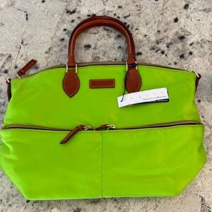 Dooney & Bourke Neon Green Tote with Brown Accents